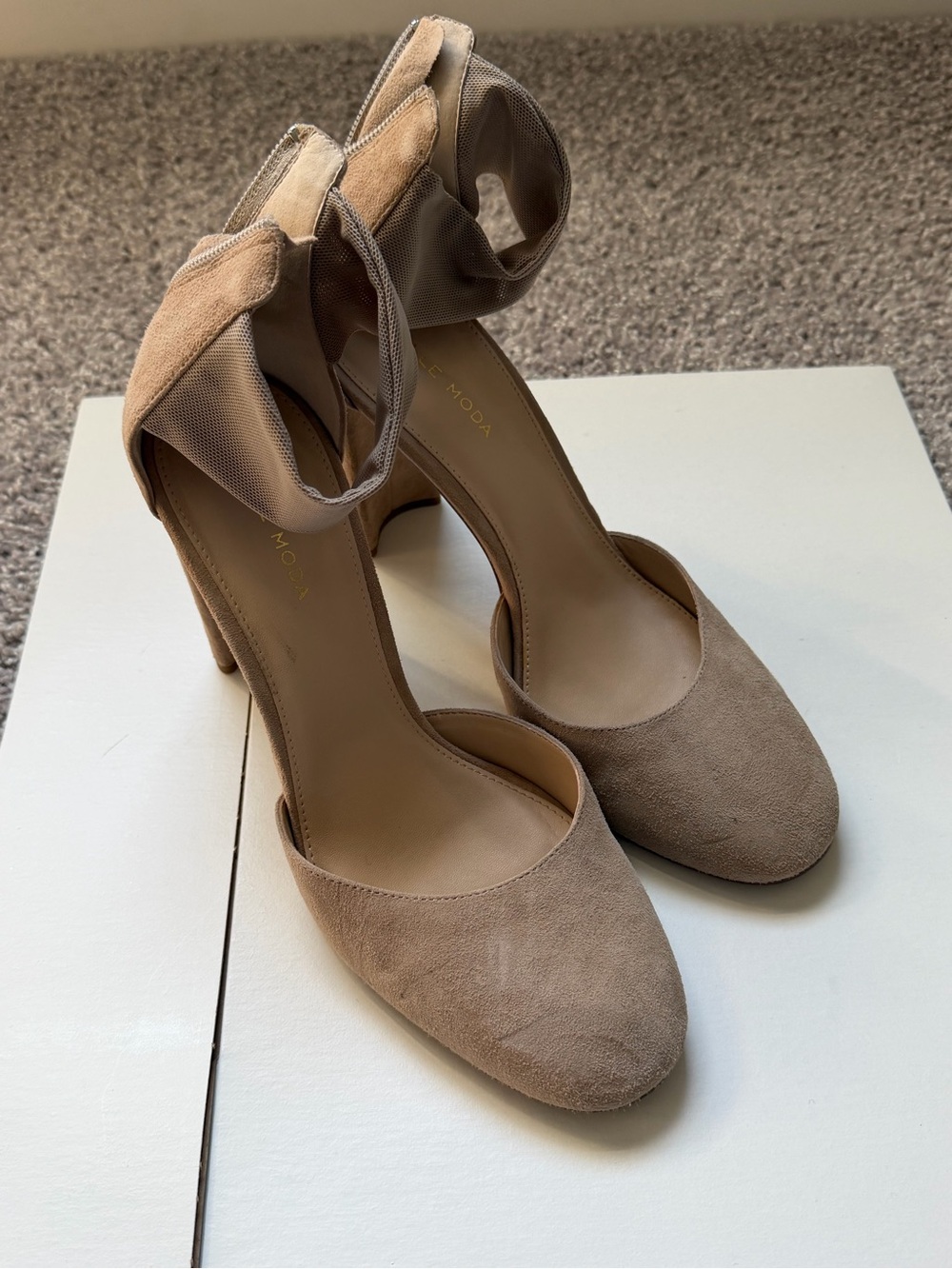 Pelle Moda Taupe Suede Ankle-Tie Pumps